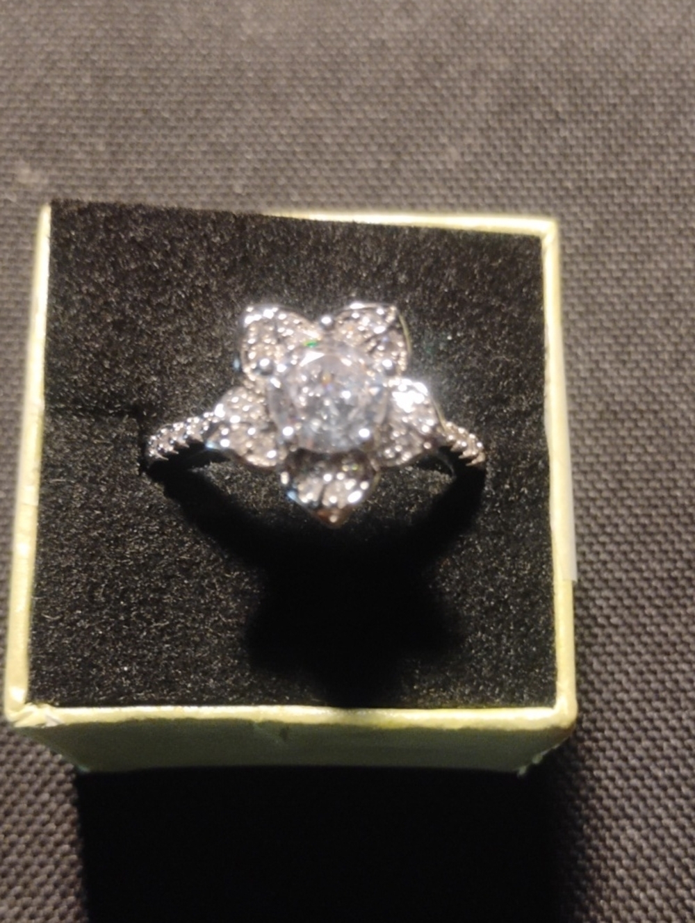 Silver Floral Halo Diamond Ring - White